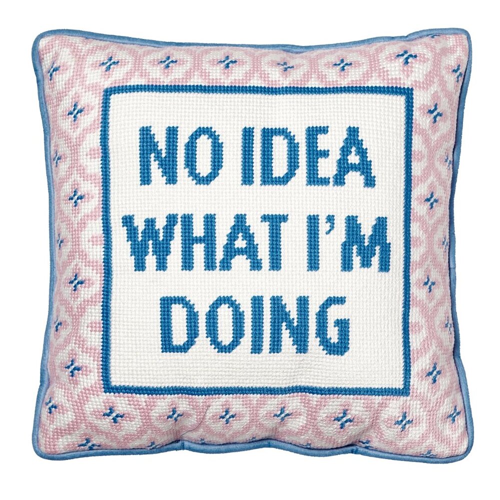 "No idea what I'm doing" - Embroidered Needlepoint Style Pillow